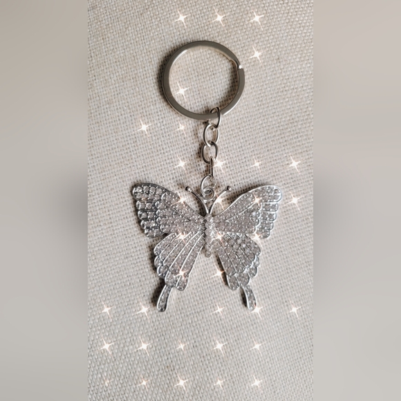 Silver Rhinestone Butterfly Keychain - Picture 6 of 6